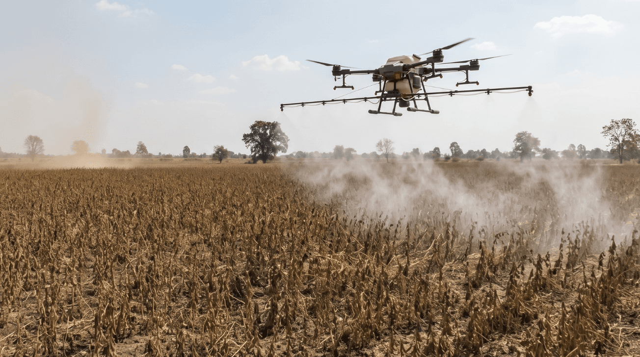 Dronla ilaçlama yapan çiftçinin tarlası bir gecede zarar gördü