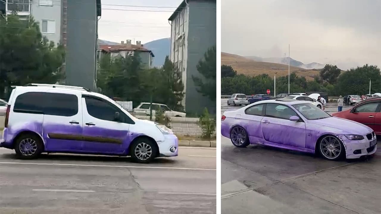 Afyonkarahisar'da TIR'dan Dökülen Kimyasal Madde Araçları Mor Renge Boyadı