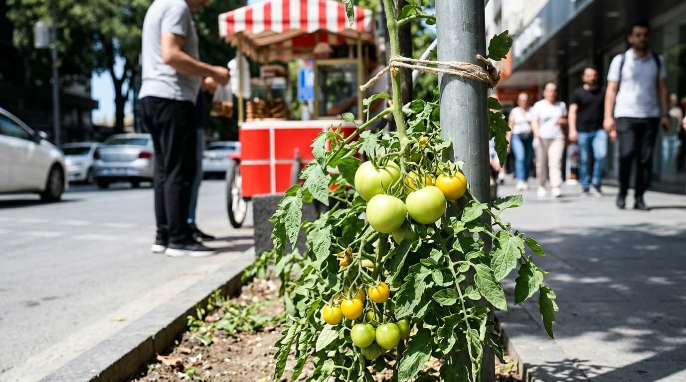 İstanbul'un kalbinde ilginç tarım: Maslak'ın kaldırımında domates yetişti